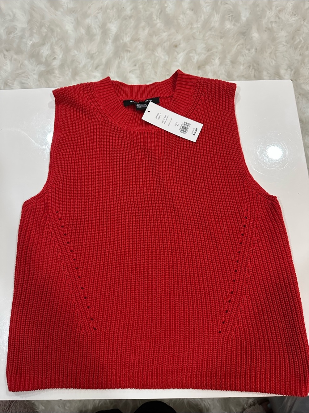 French Connection Red Sleeveless Ribbed Knit Vest